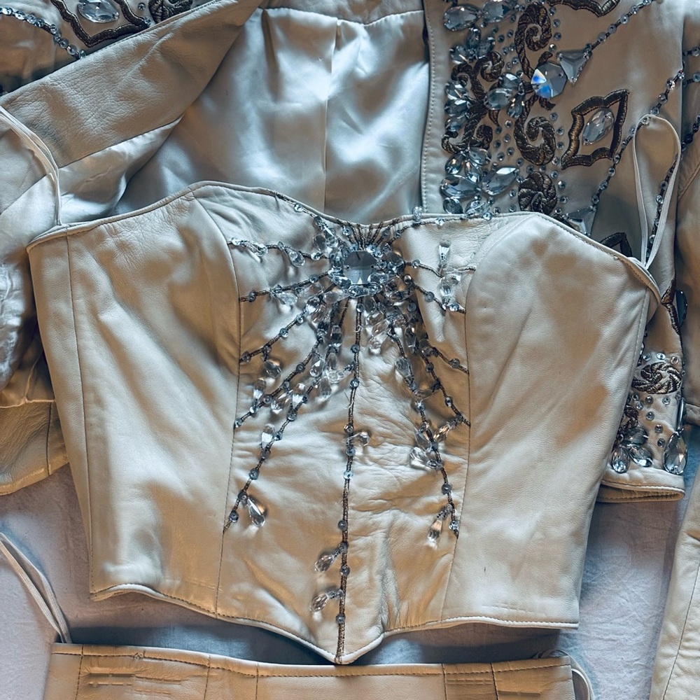 Vintage Erez  
Cream Lamb Leather Bustier and Bolero Set